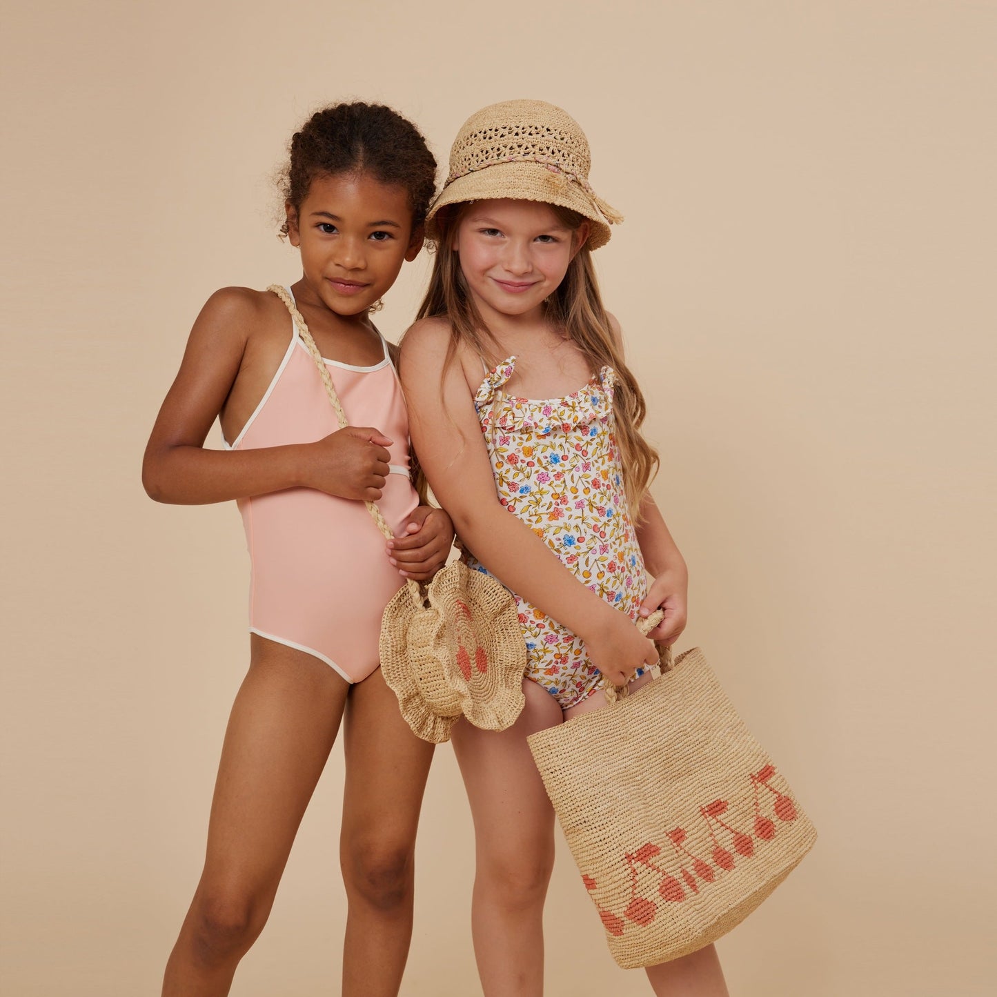 女童橙色碎花泳衣