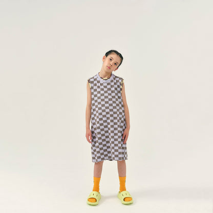 女童灰色格子棉连衣裙