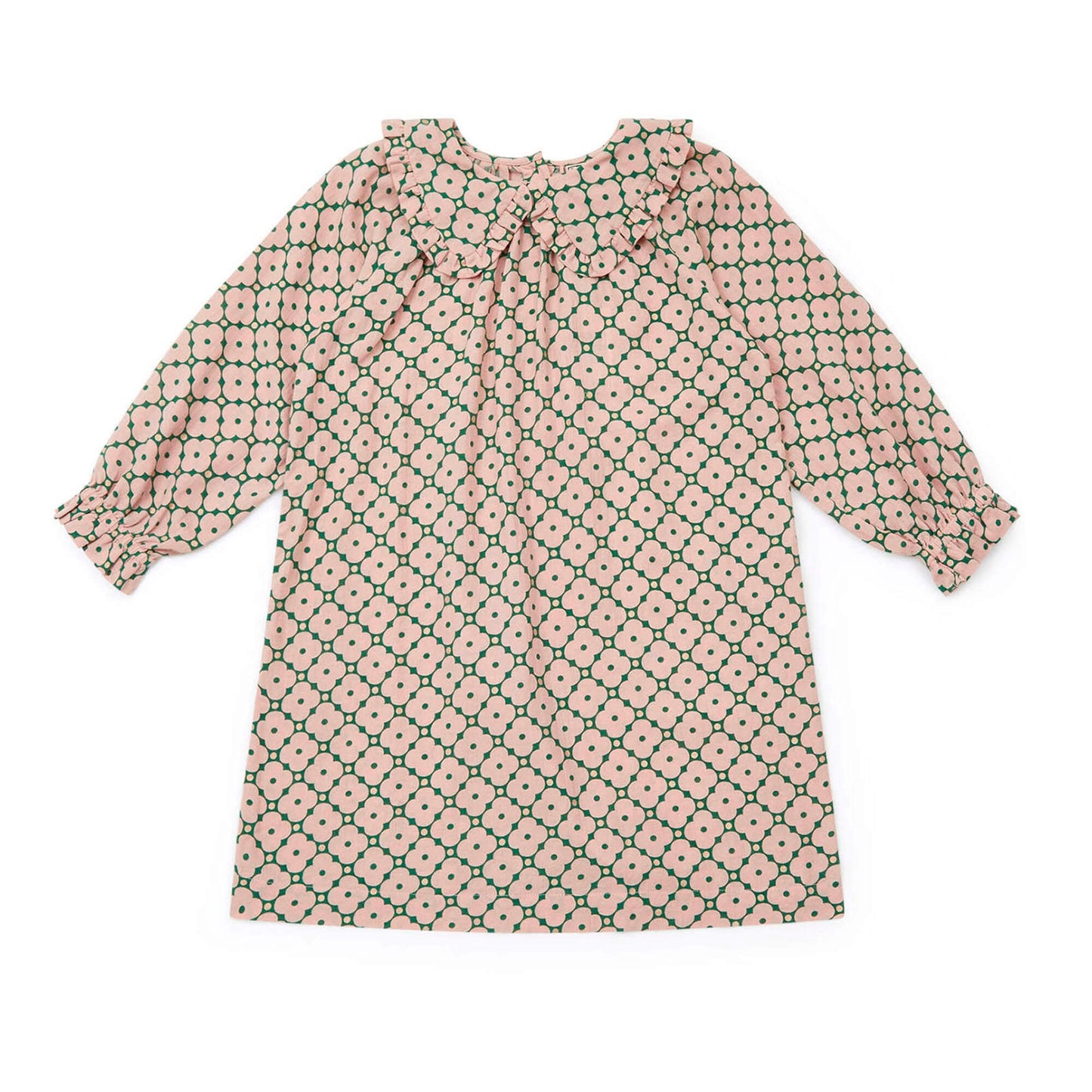 女童粉色花朵棉连衣裙