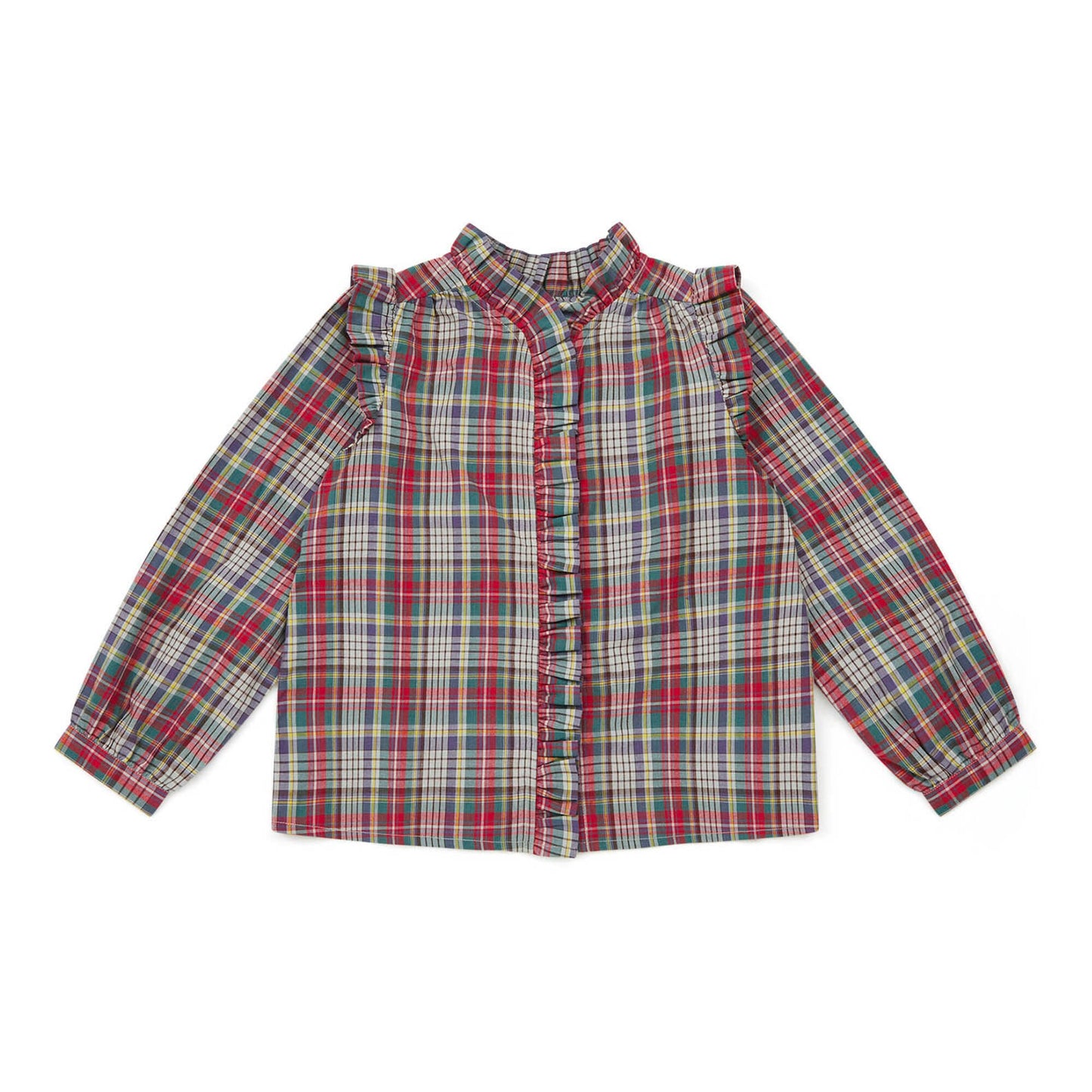 女童红色格子棉衬衫