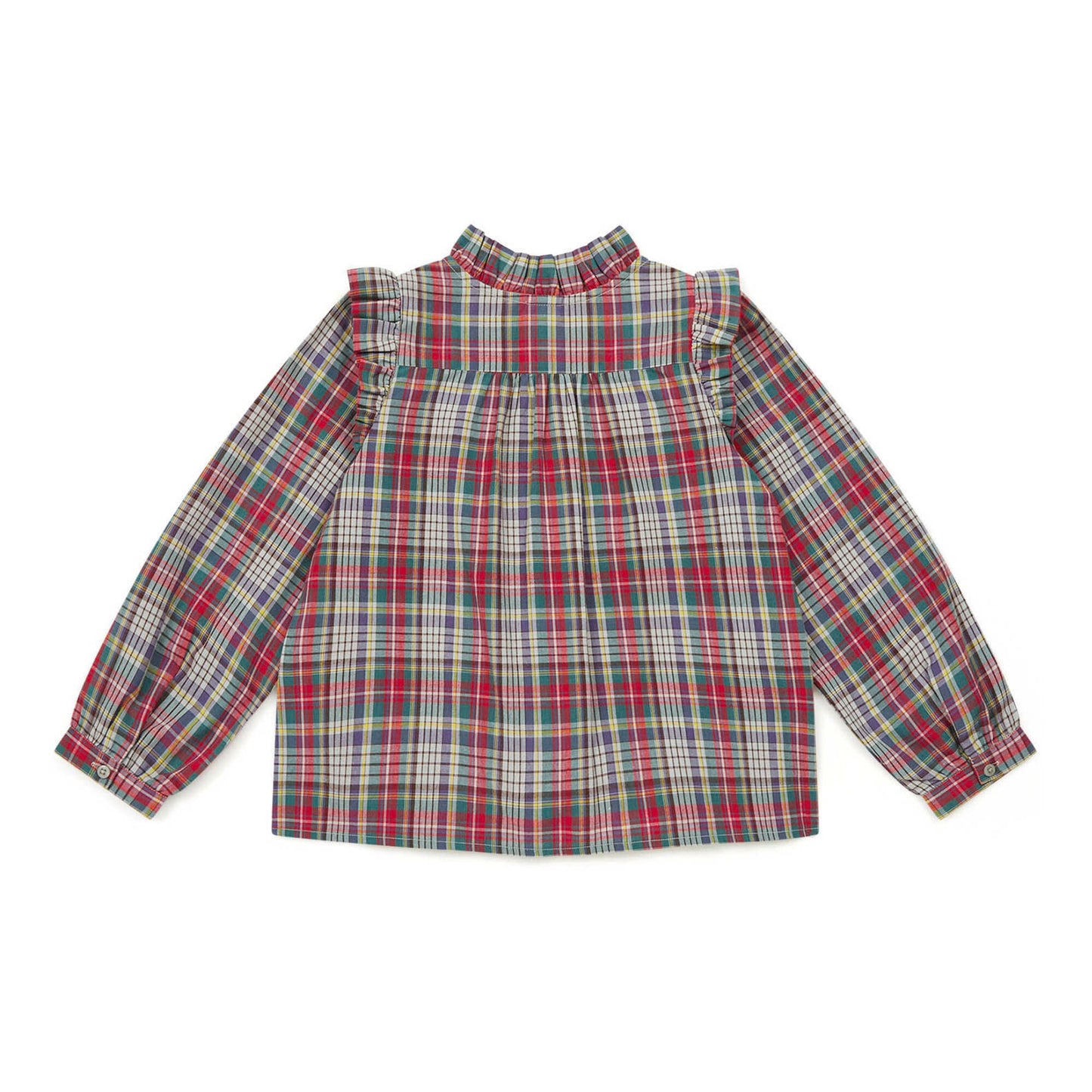 女童红色格子棉衬衫