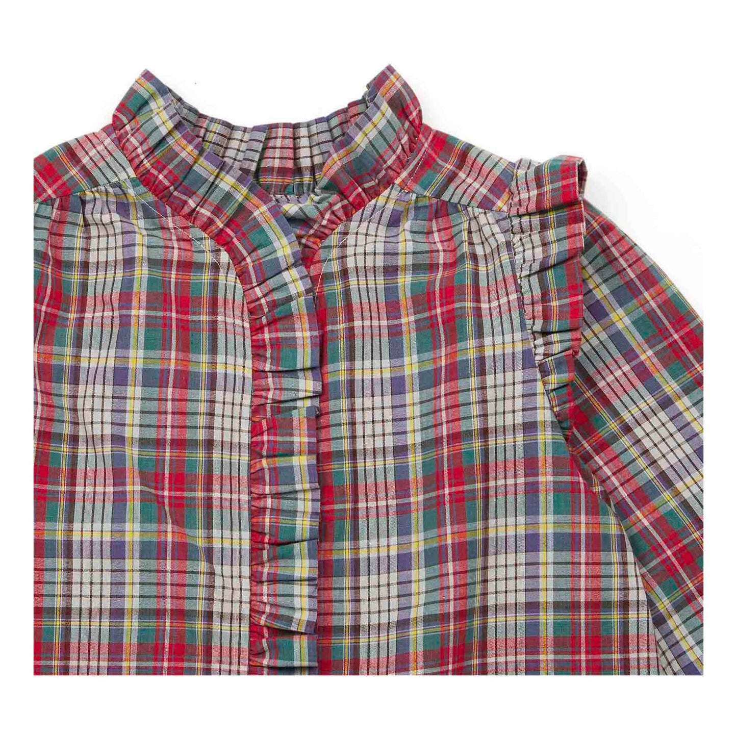 女童红色格子棉衬衫