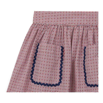 女童粉色格子棉短裙