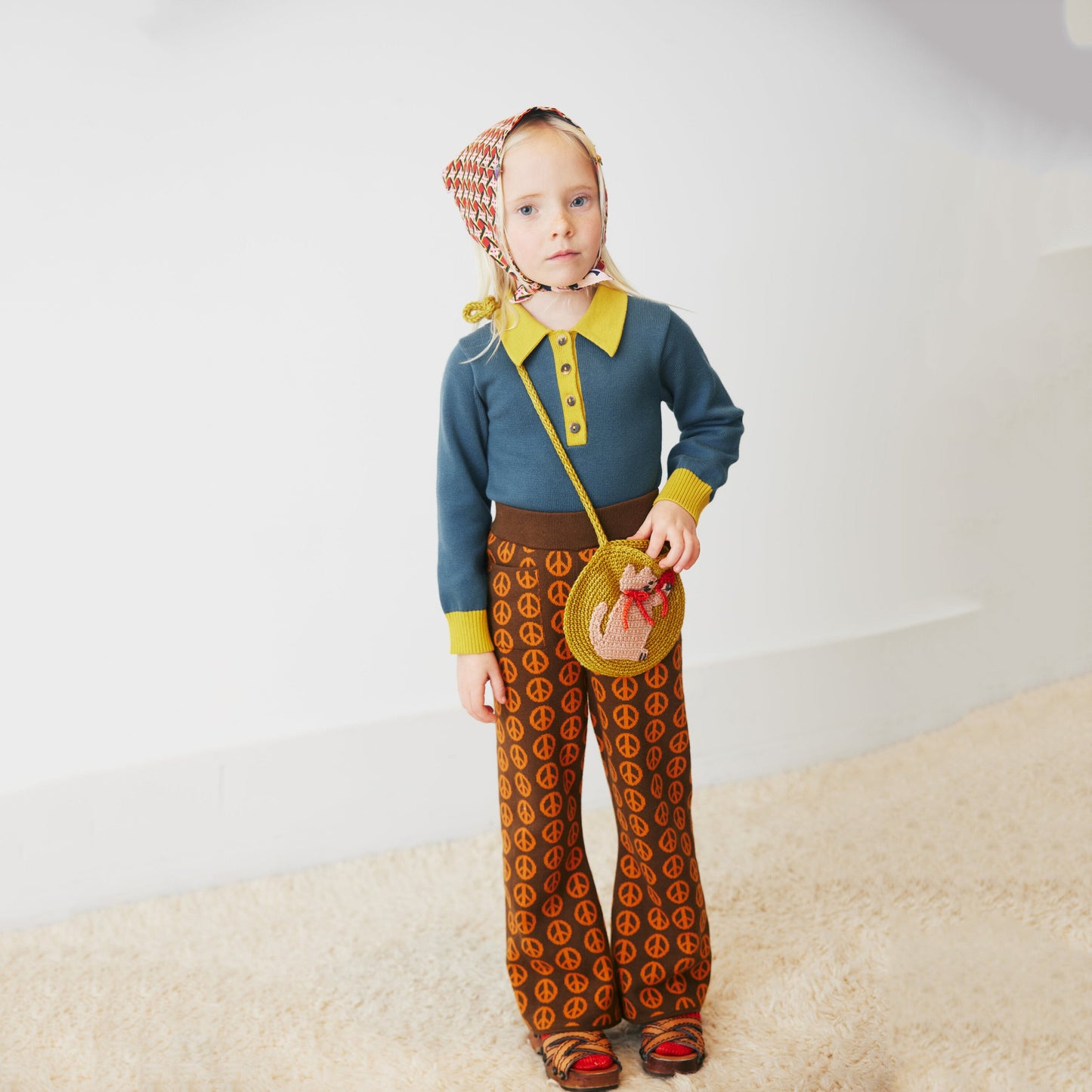 儿童金色猫咪羊毛单肩包