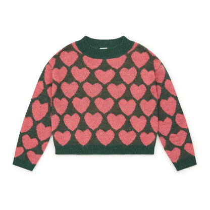 女童绿色心形棉毛衣