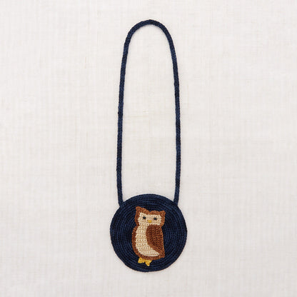 儿童藏青色猫头鹰羊毛单肩包