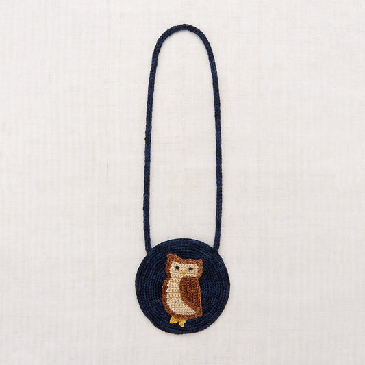 儿童藏青色猫头鹰羊毛单肩包