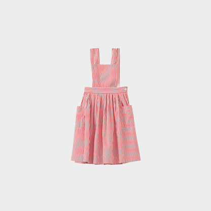 女童红色条纹背带裙