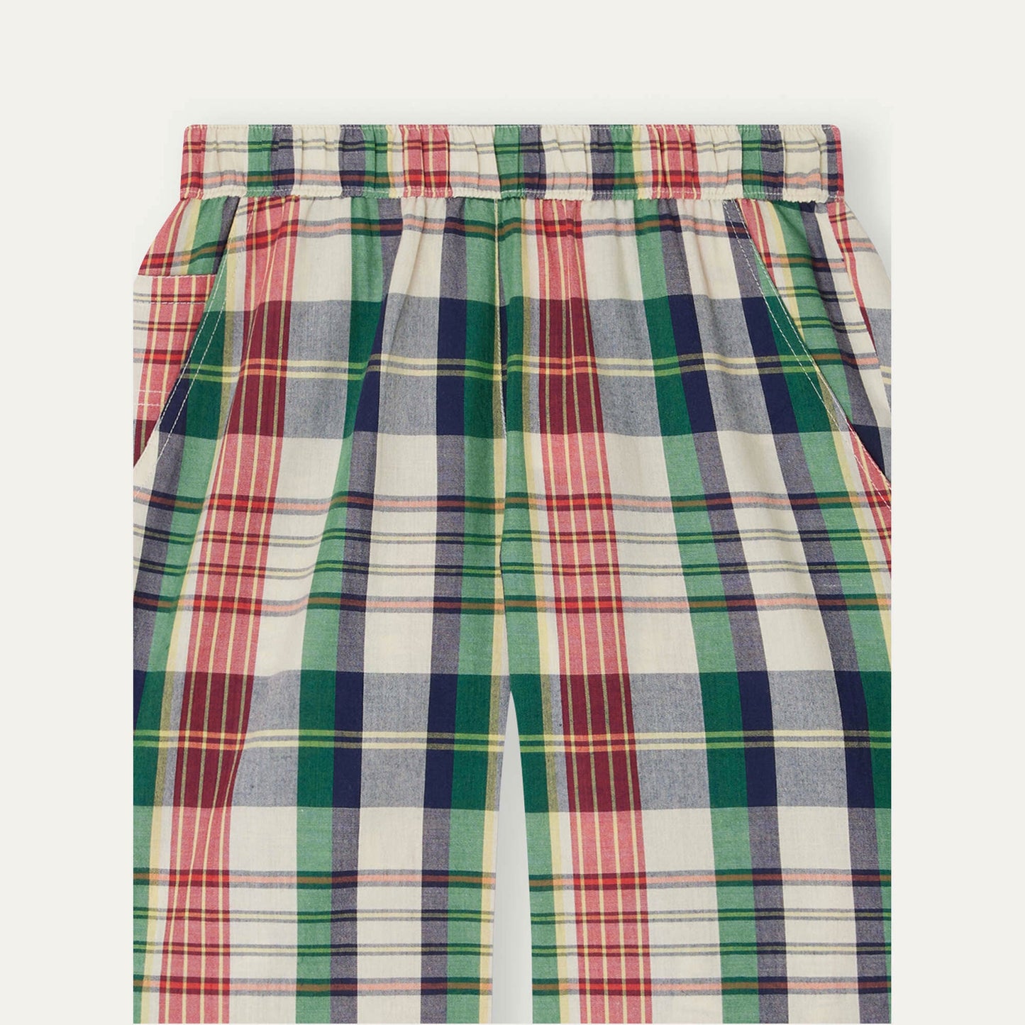 男童绿色格子棉短裤