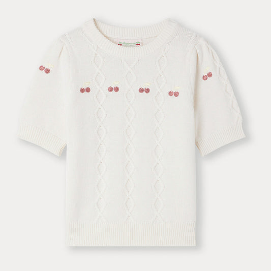 女童白色刺绣Logo羊毛毛衣