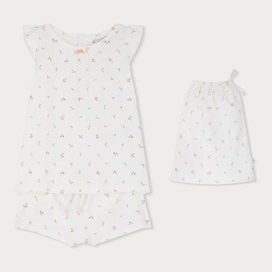 女童白色碎花棉睡衣套装