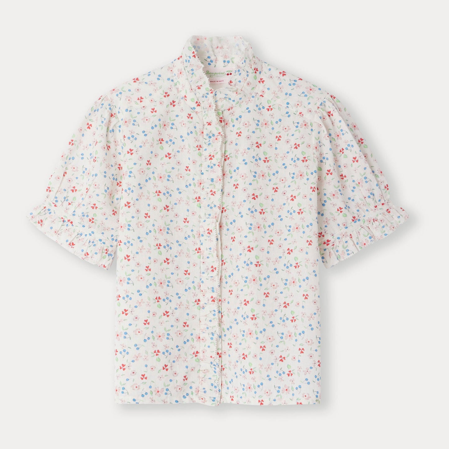 女童白色碎花棉衬衫