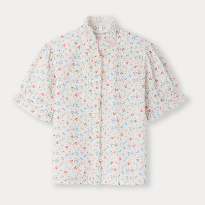 女童白色碎花棉衬衫