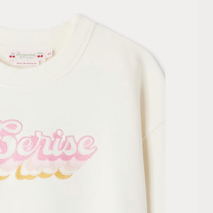 女童白色刺绣棉卫衣