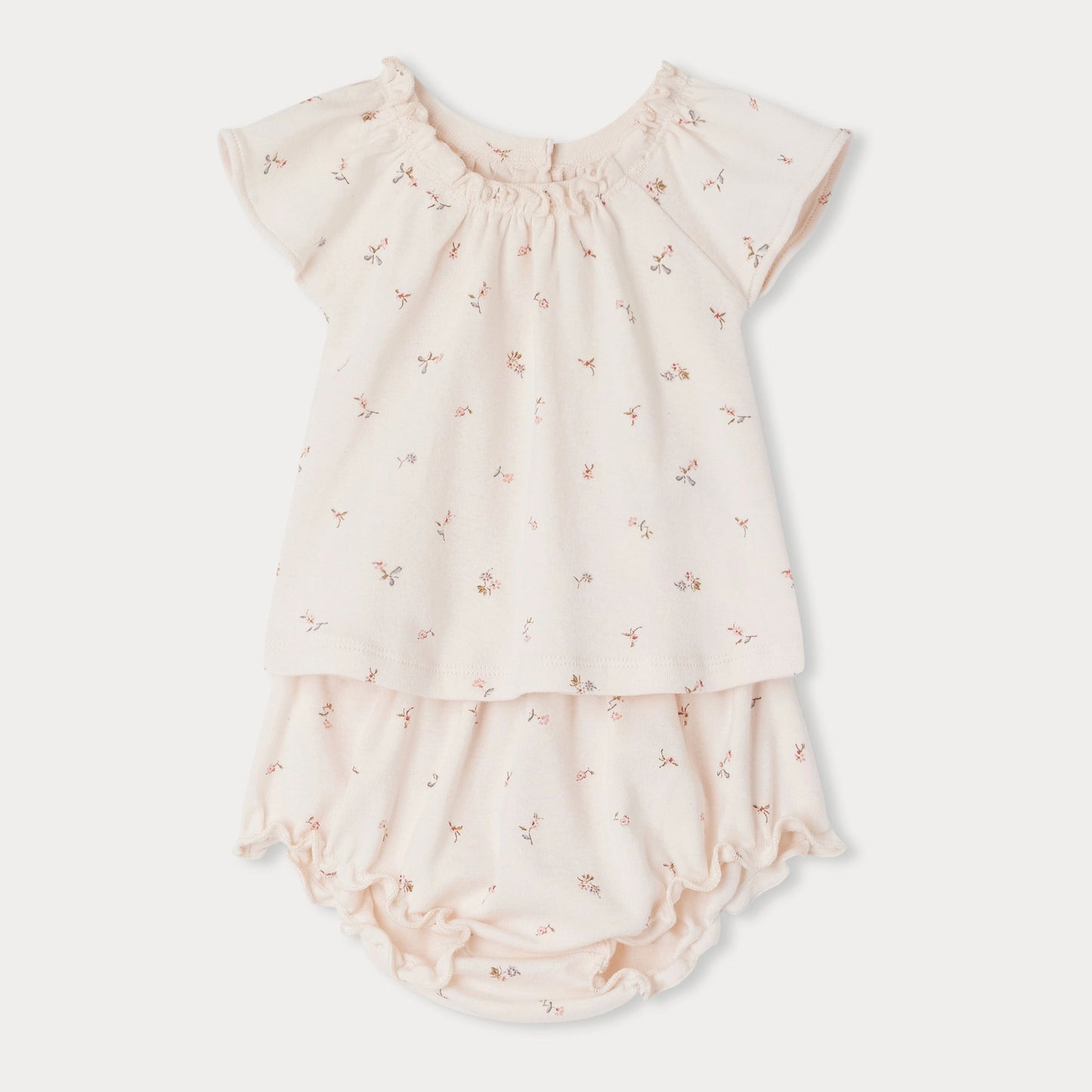 女婴浅粉色碎花棉套装