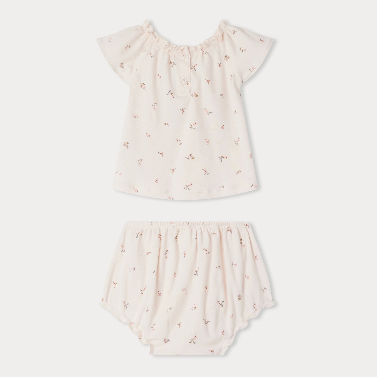 女婴浅粉色碎花棉套装