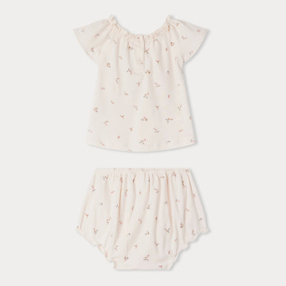 女婴浅粉色碎花棉套装