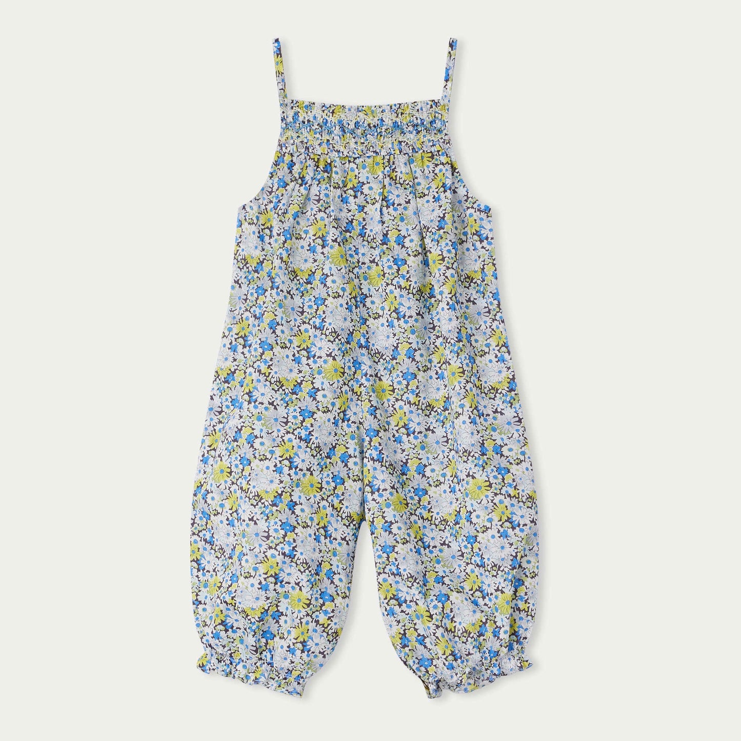 女婴蓝色碎花背带裤