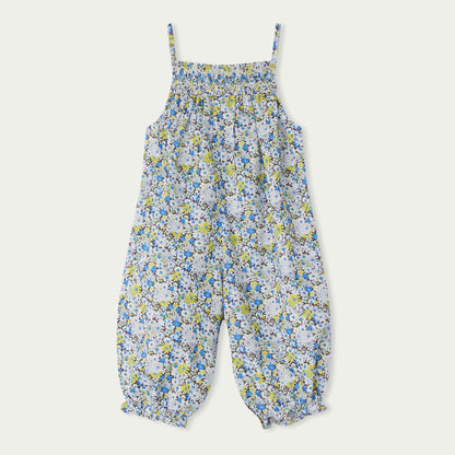 女婴蓝色碎花背带裤
