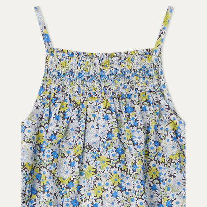 女婴蓝色碎花背带裤