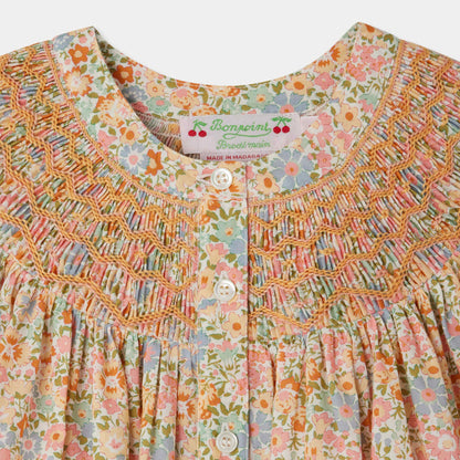 女童粉色碎花棉衬衫