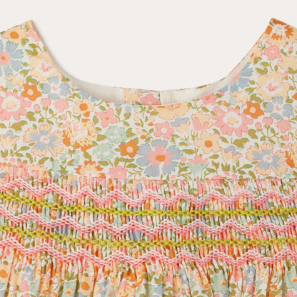 女婴粉色碎花棉连衣裙