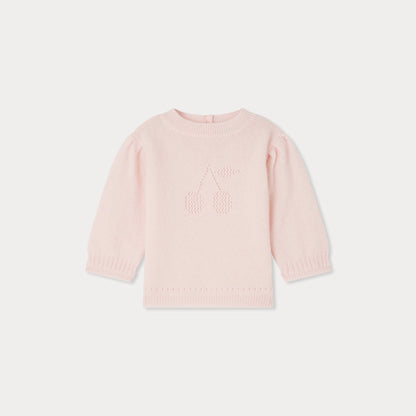 女婴玫瑰粉羊绒毛衣