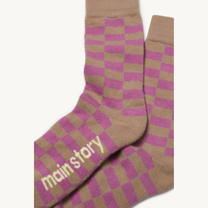 儿童棕色格子棉袜