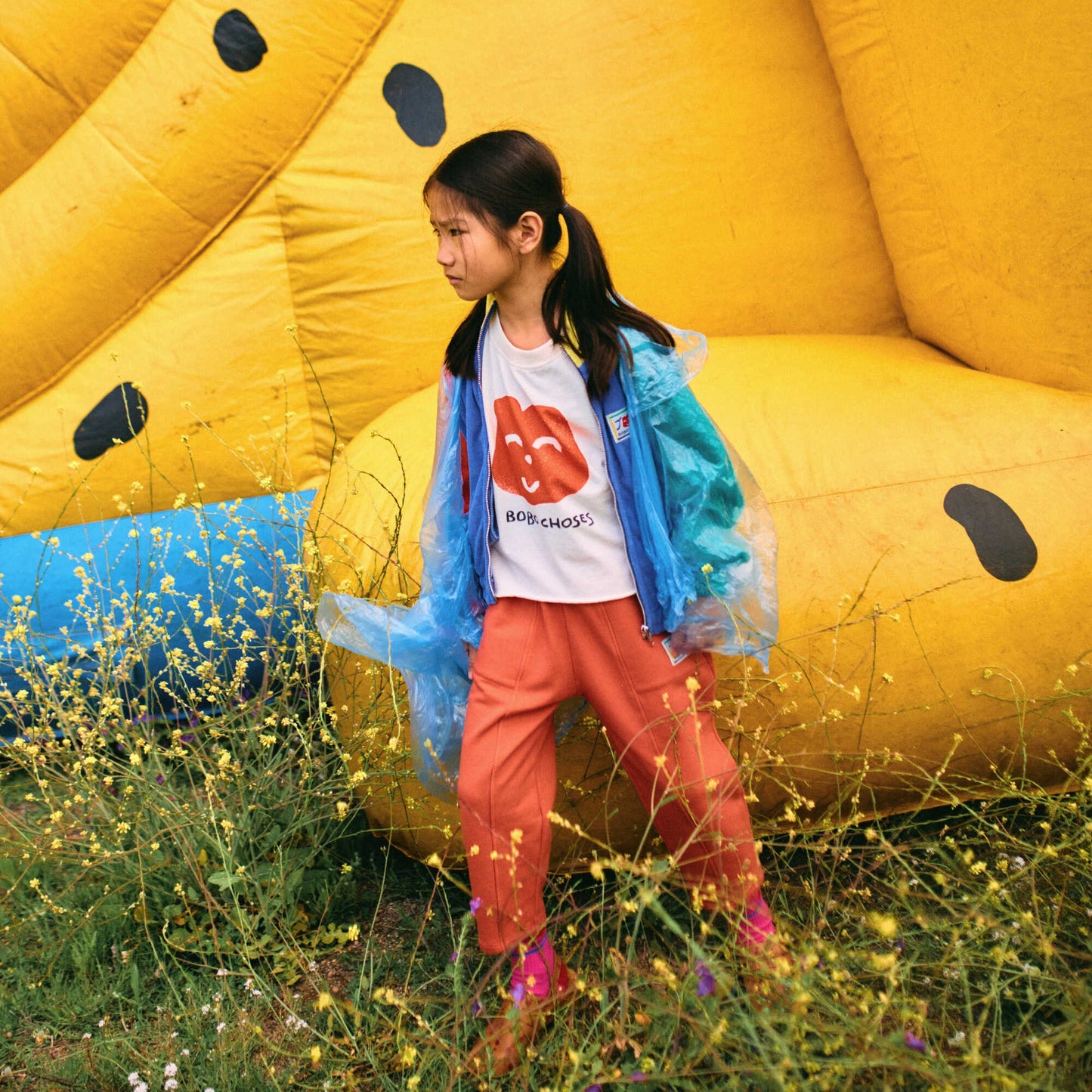 儿童米白色印花Logo棉T恤