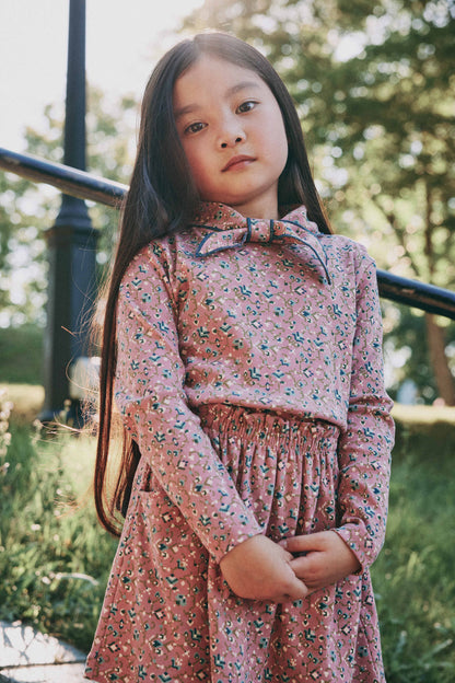 女童粉色千花图案棉上衣