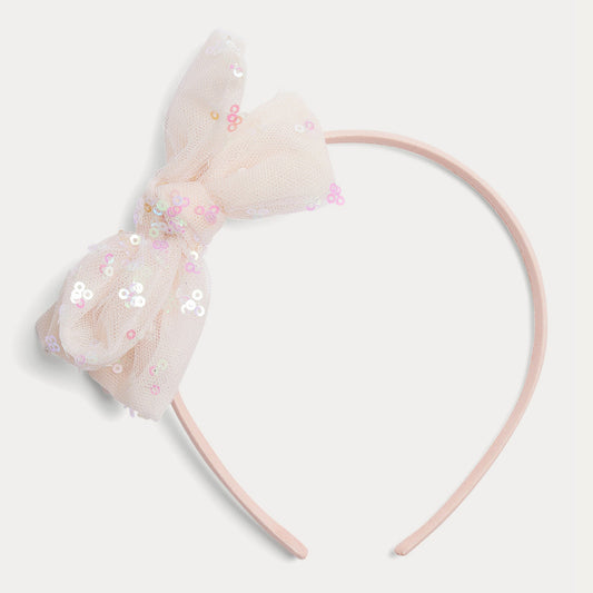 女童粉色薄纱蝴蝶结发箍