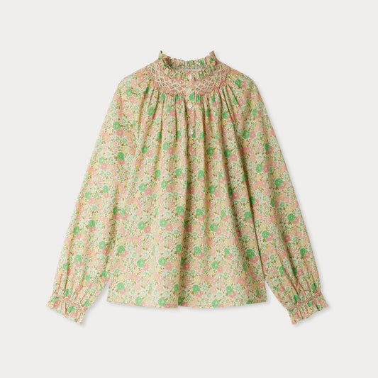女童绿色碎花棉衬衫