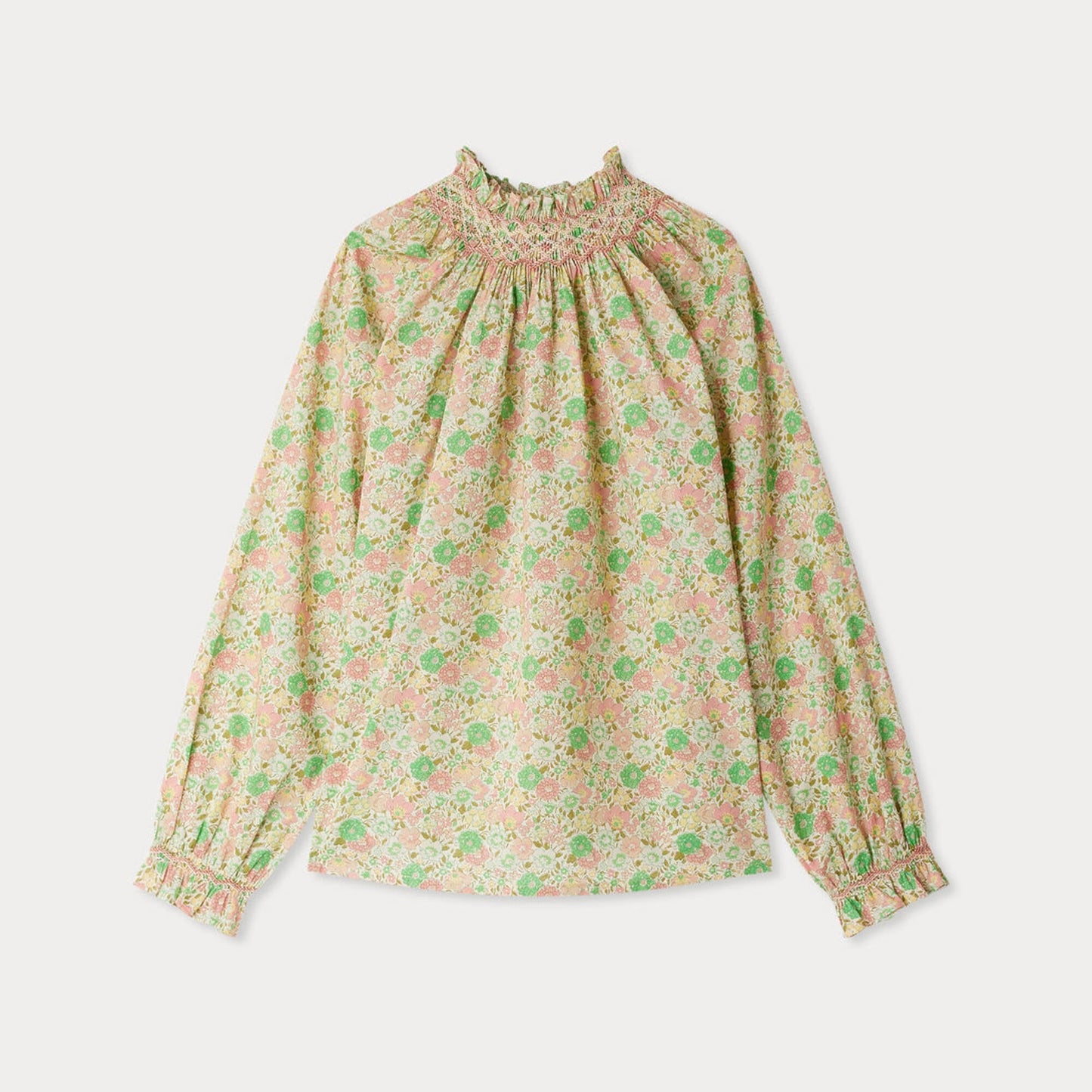 女童绿色碎花棉衬衫