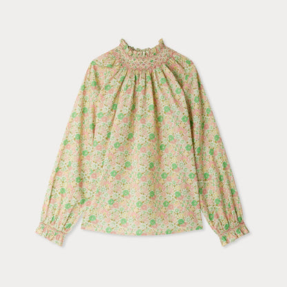 女童绿色碎花棉衬衫