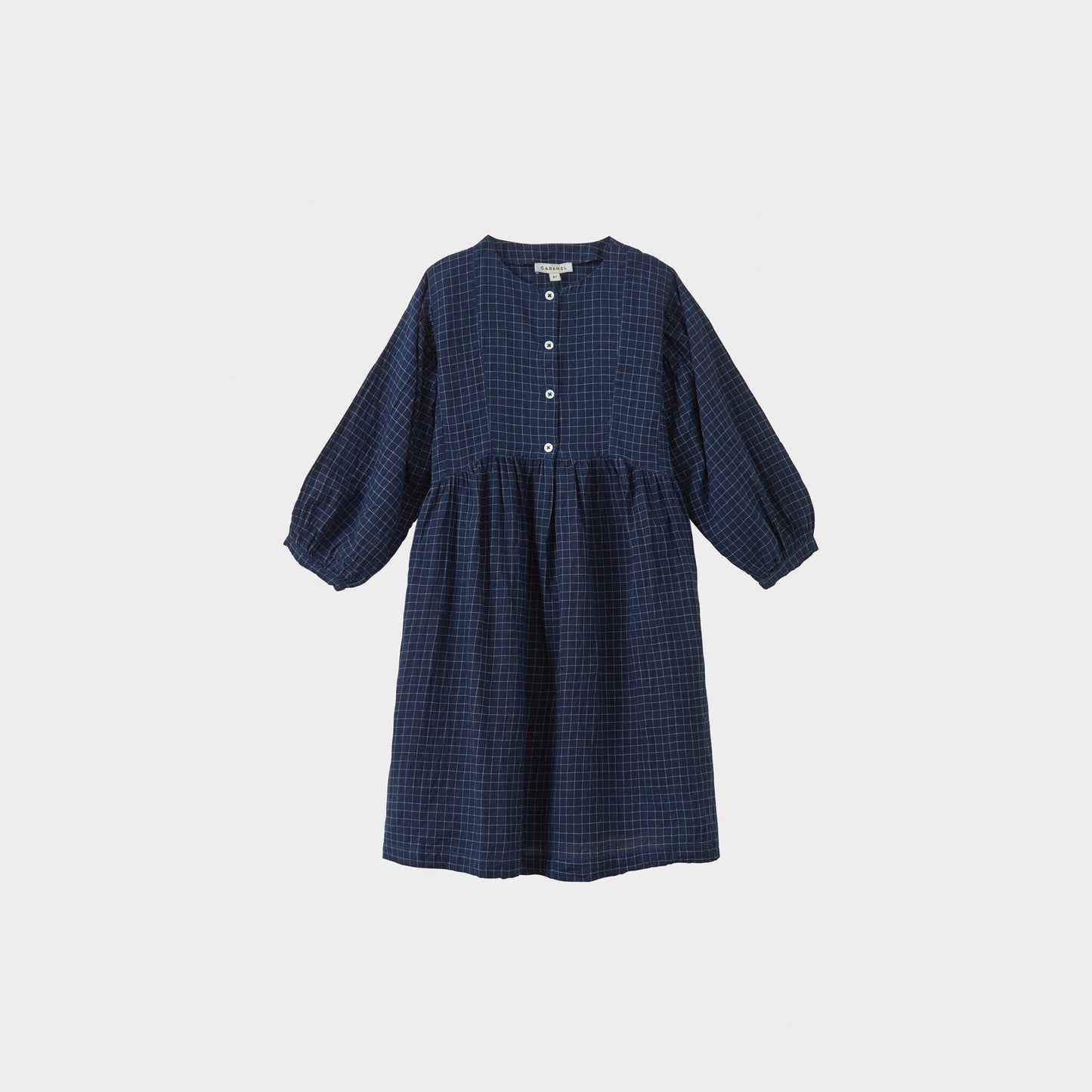 女童藏青色格子棉连衣裙
