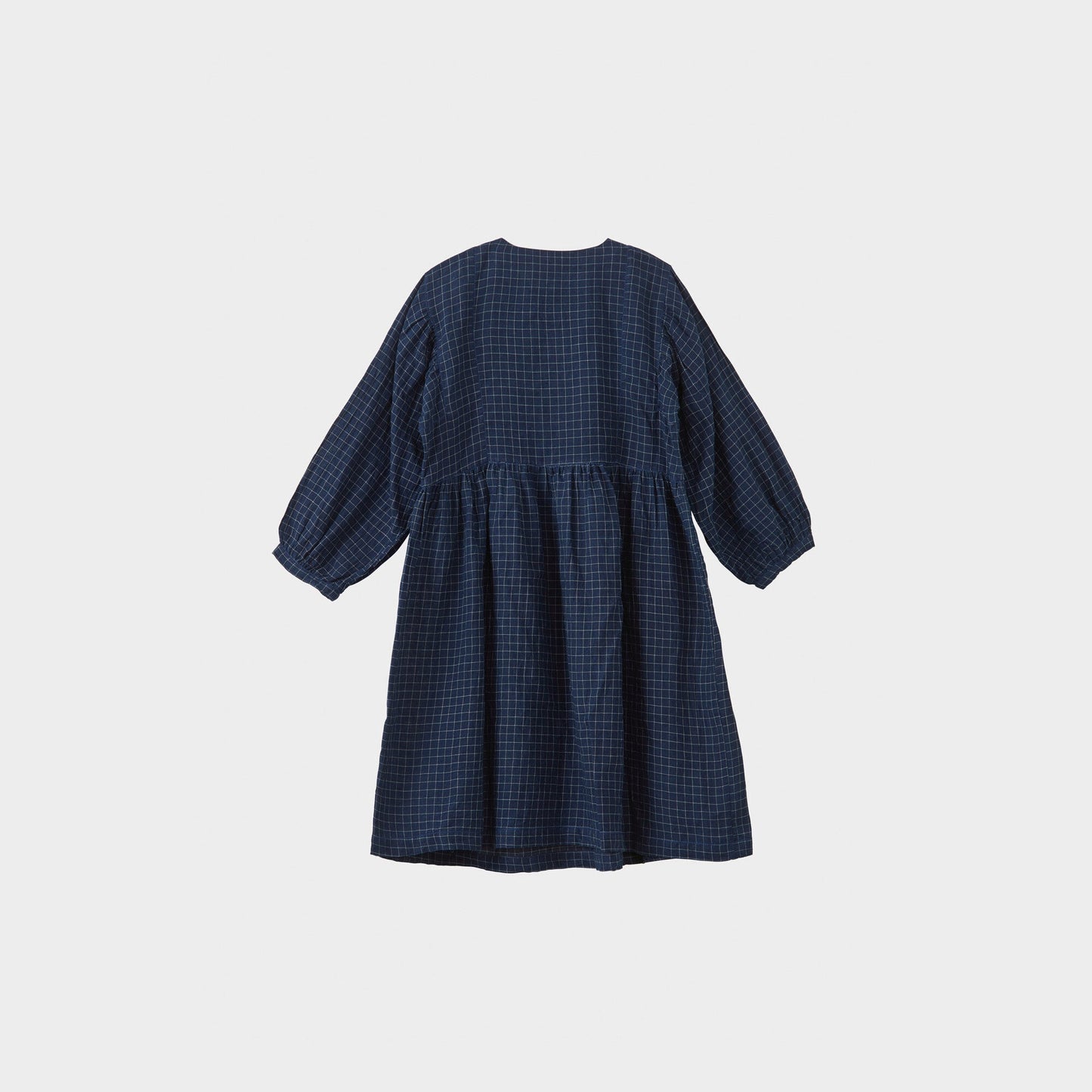 女童藏青色格子棉连衣裙