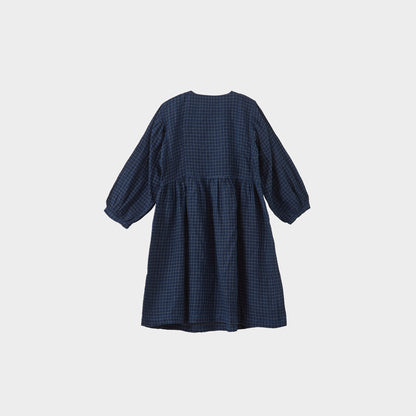 女童藏青色格子棉连衣裙