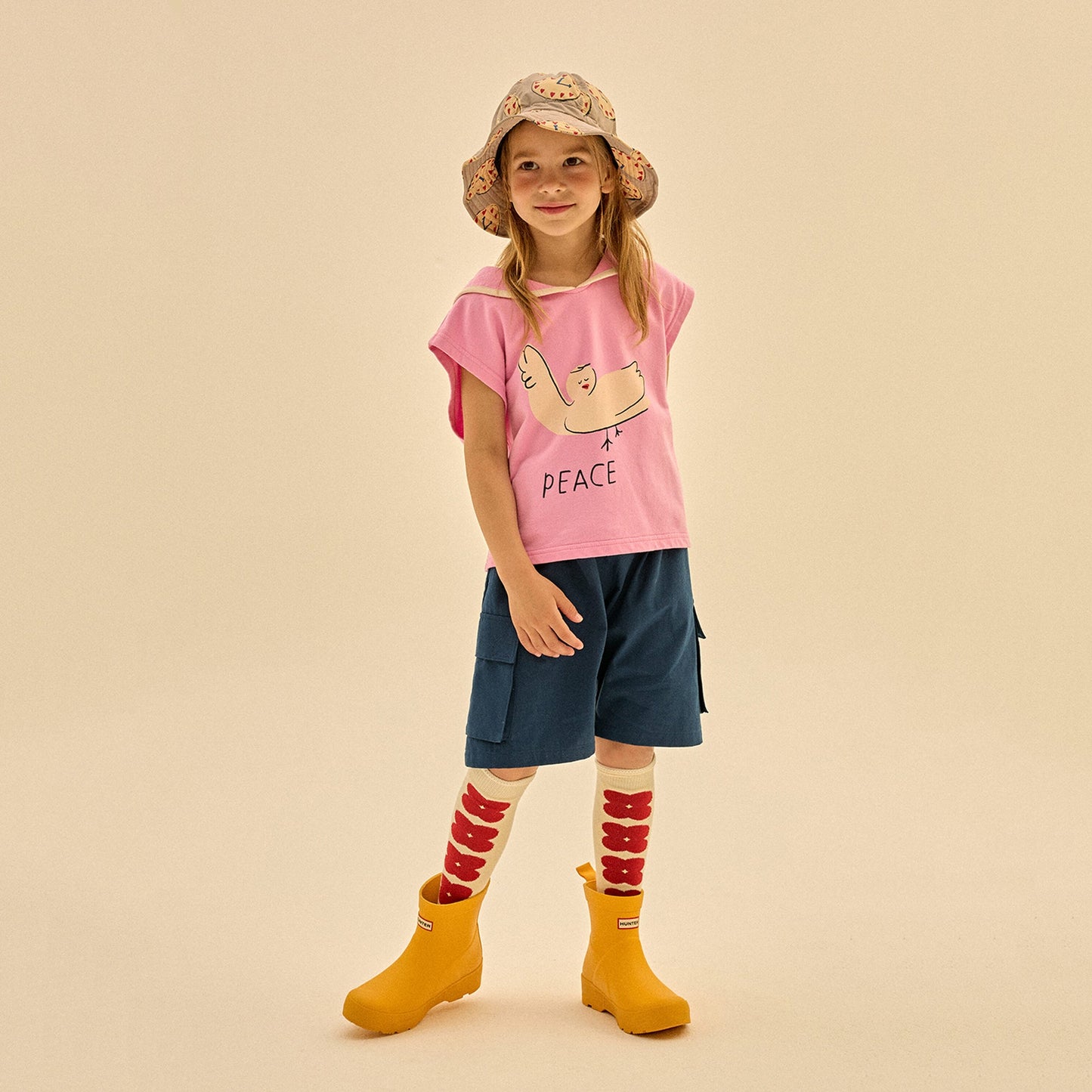 儿童灰色印花渔夫帽