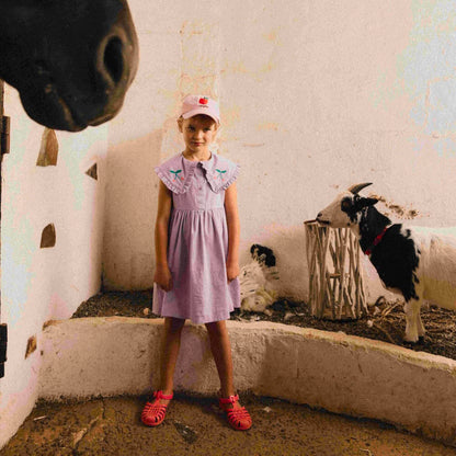 女童紫色荷叶领棉连衣裙