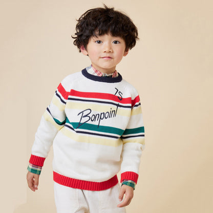 男童白色Logo棉毛衣