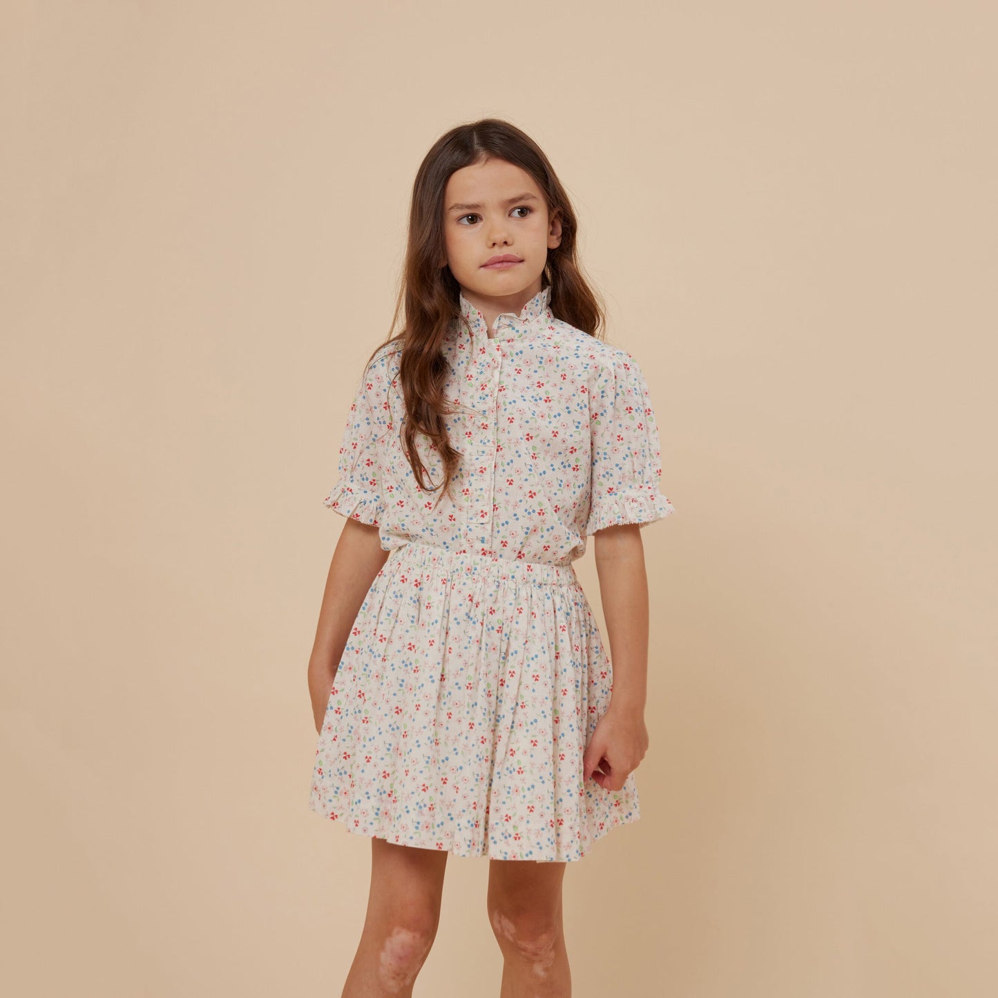 女童白色碎花棉衬衫