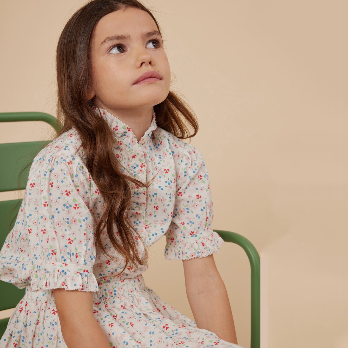 女童白色碎花棉衬衫