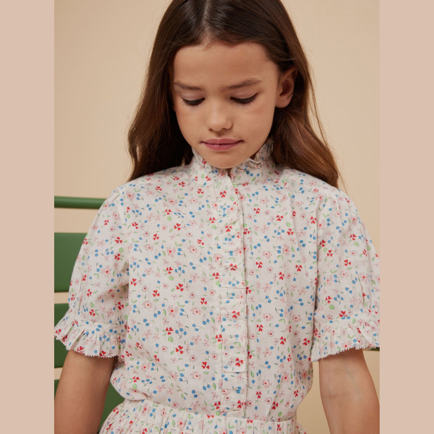 女童白色碎花棉衬衫