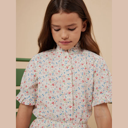 女童白色碎花棉衬衫