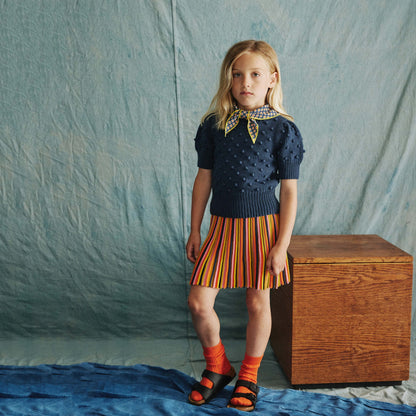 女童藏青色爆米花毛衣