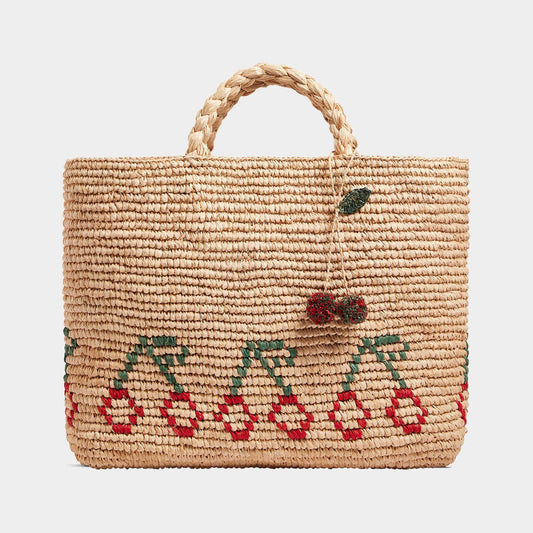 女童米色拉菲草手提包(41x25x11cm)