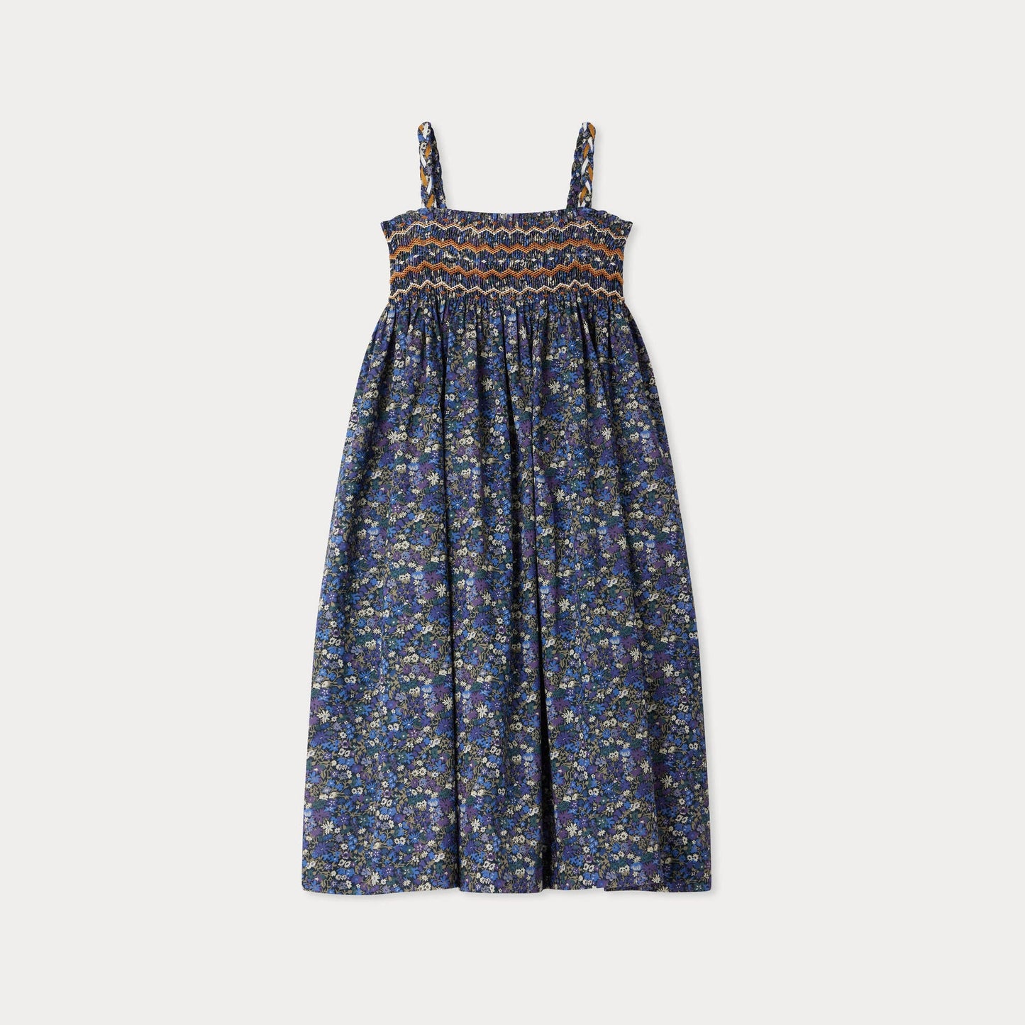 女童蓝色碎花棉吊带连衣裙