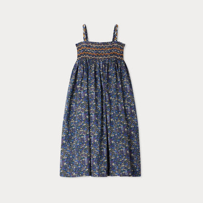 女童蓝色碎花棉吊带连衣裙