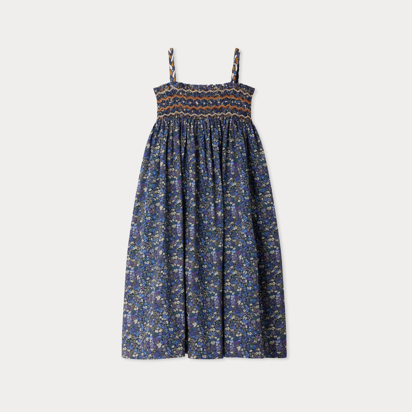 女童蓝色碎花棉吊带连衣裙