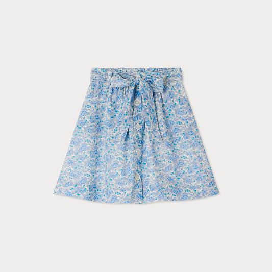 女童蓝色碎花棉短裙